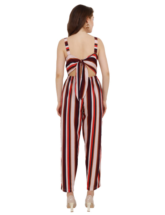 Bhfashion Striped Back-Tie Jumpsuit | Smooth Polyester Comfort