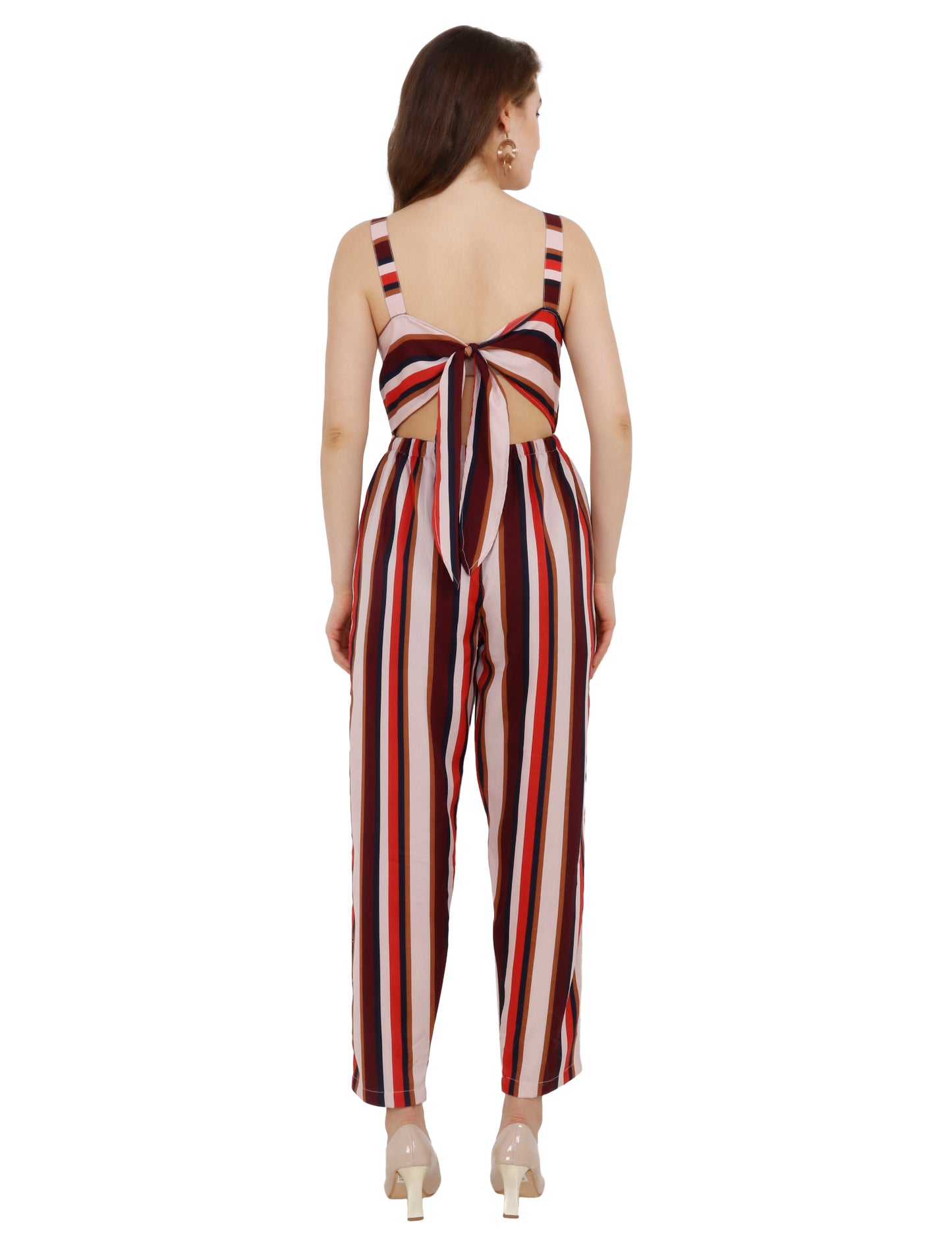 Bhfashion Striped Back-Tie Jumpsuit | Smooth Polyester Comfort