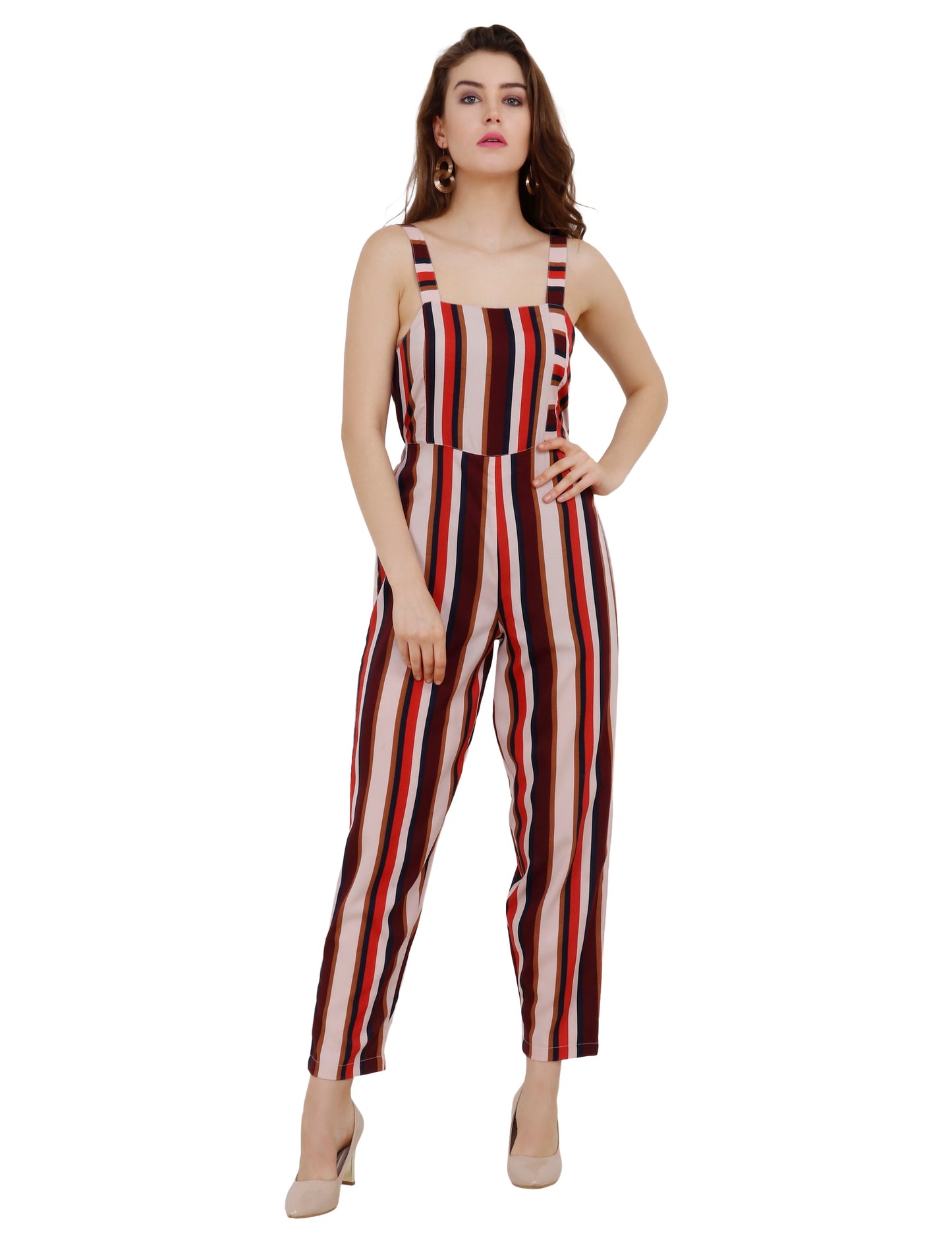 Bhfashion Striped Back-Tie Jumpsuit | Smooth Polyester Comfort