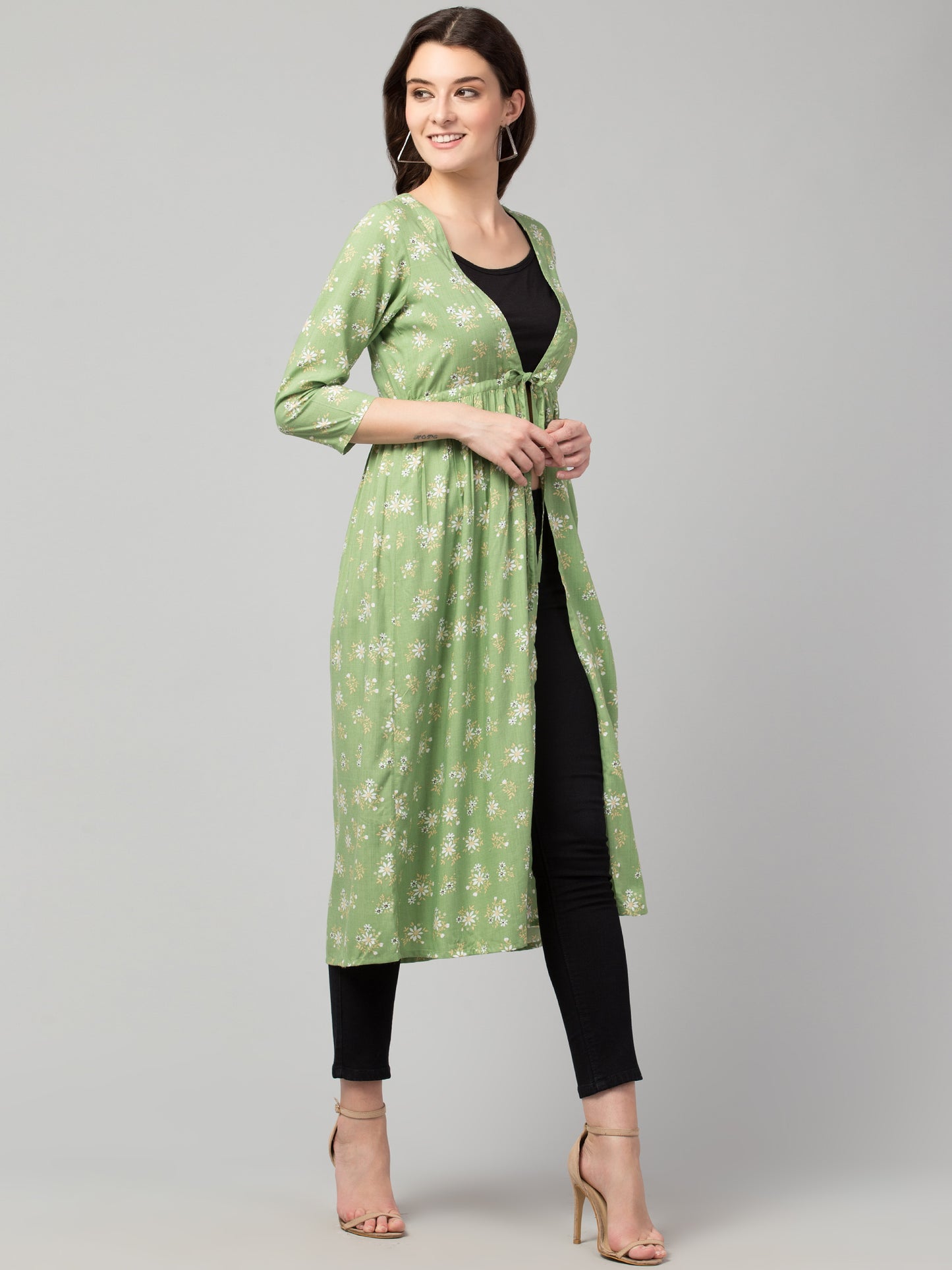 Light & Layered: Floral Print Tie-Front Shrug