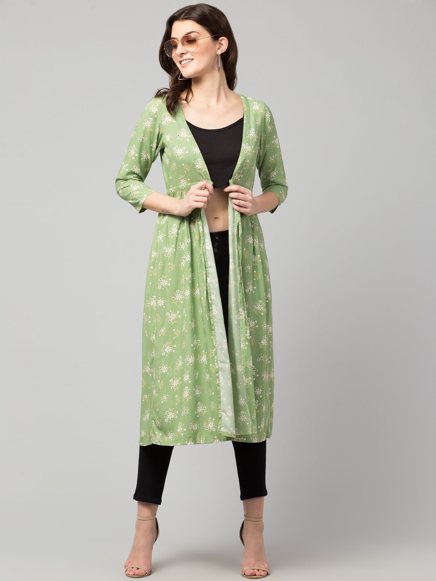 Light & Layered: Floral Print Tie-Front Shrug