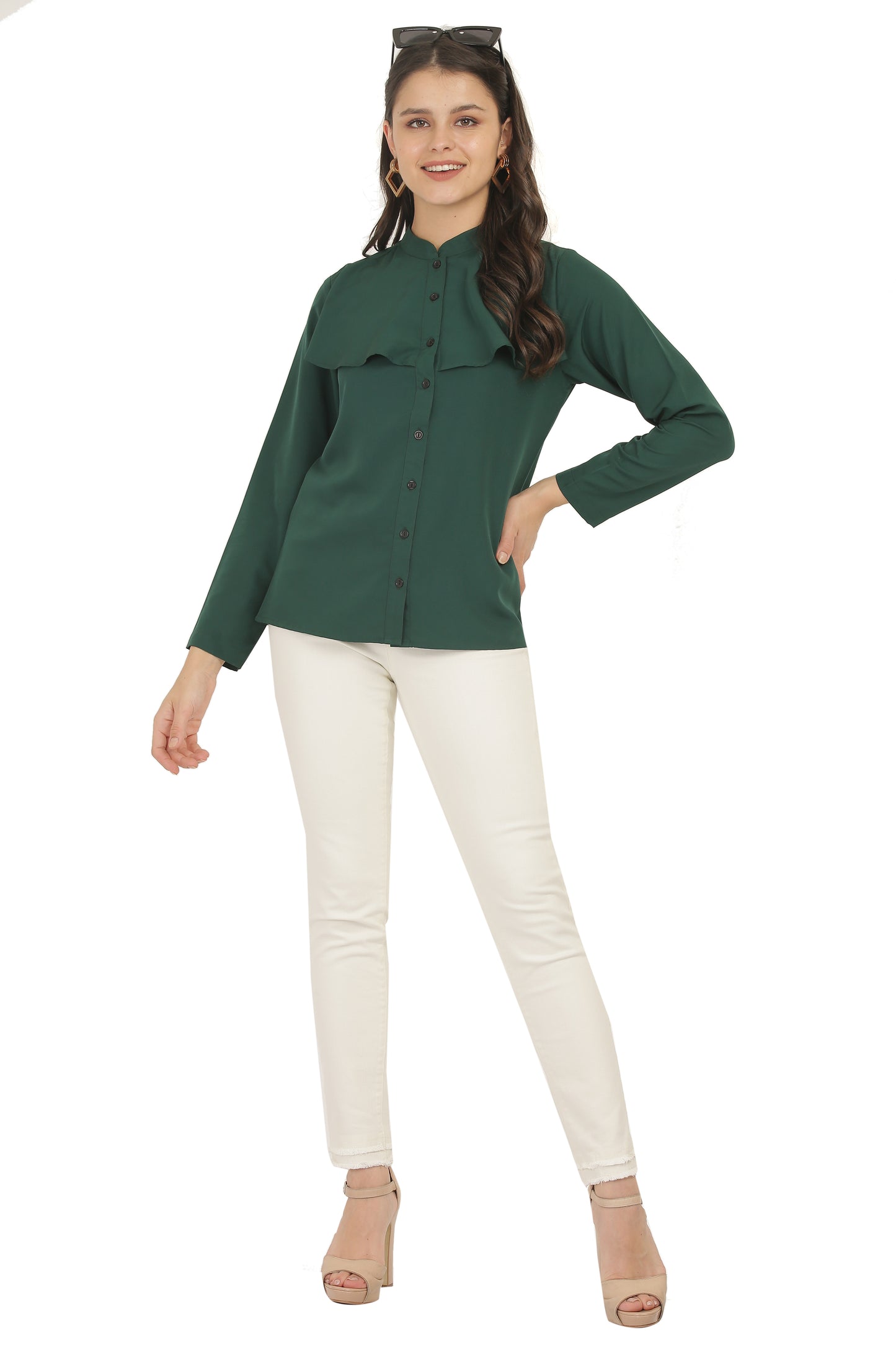 The Emerald Ruffle Cape Shirt