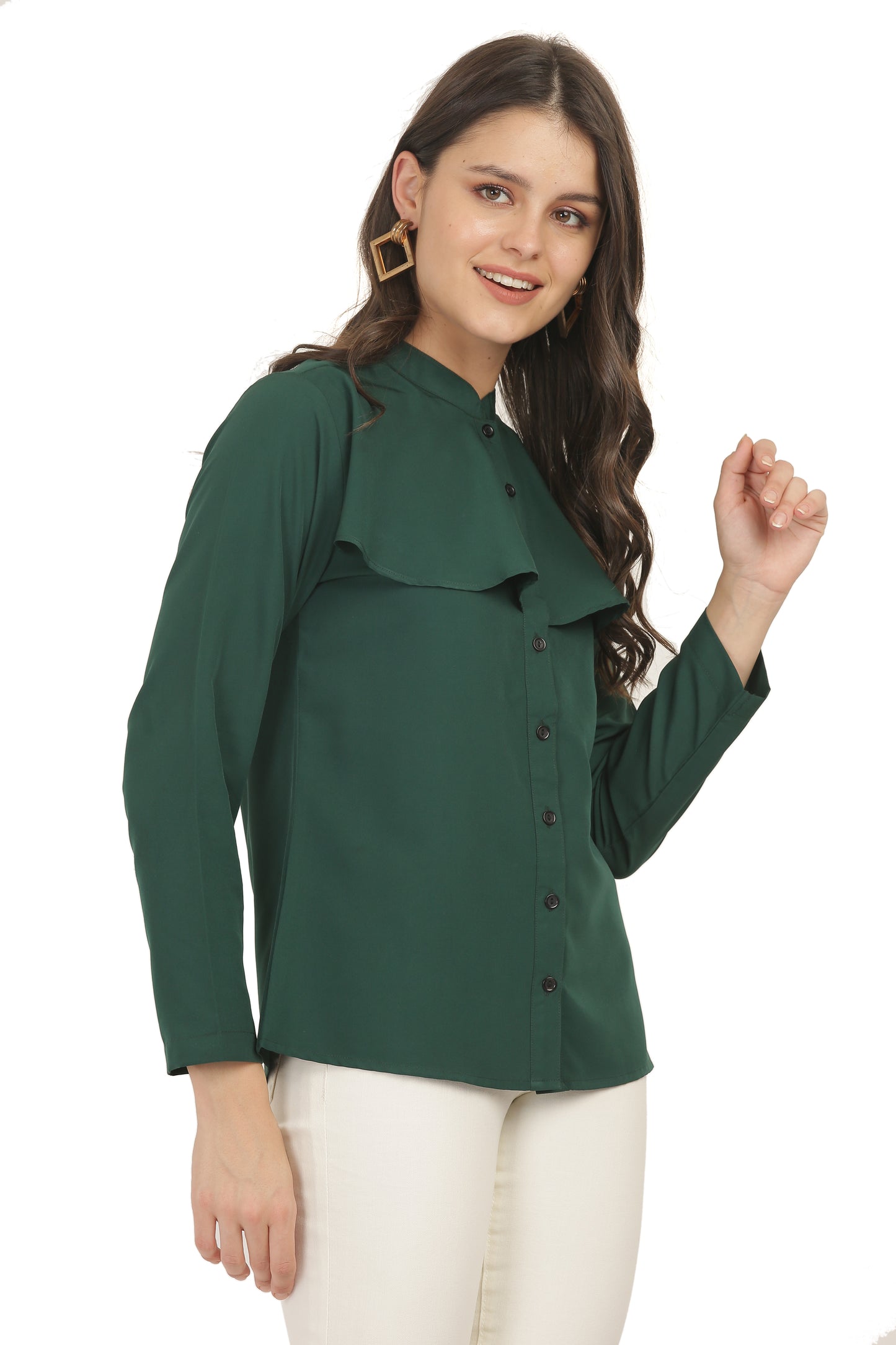 The Emerald Ruffle Cape Shirt