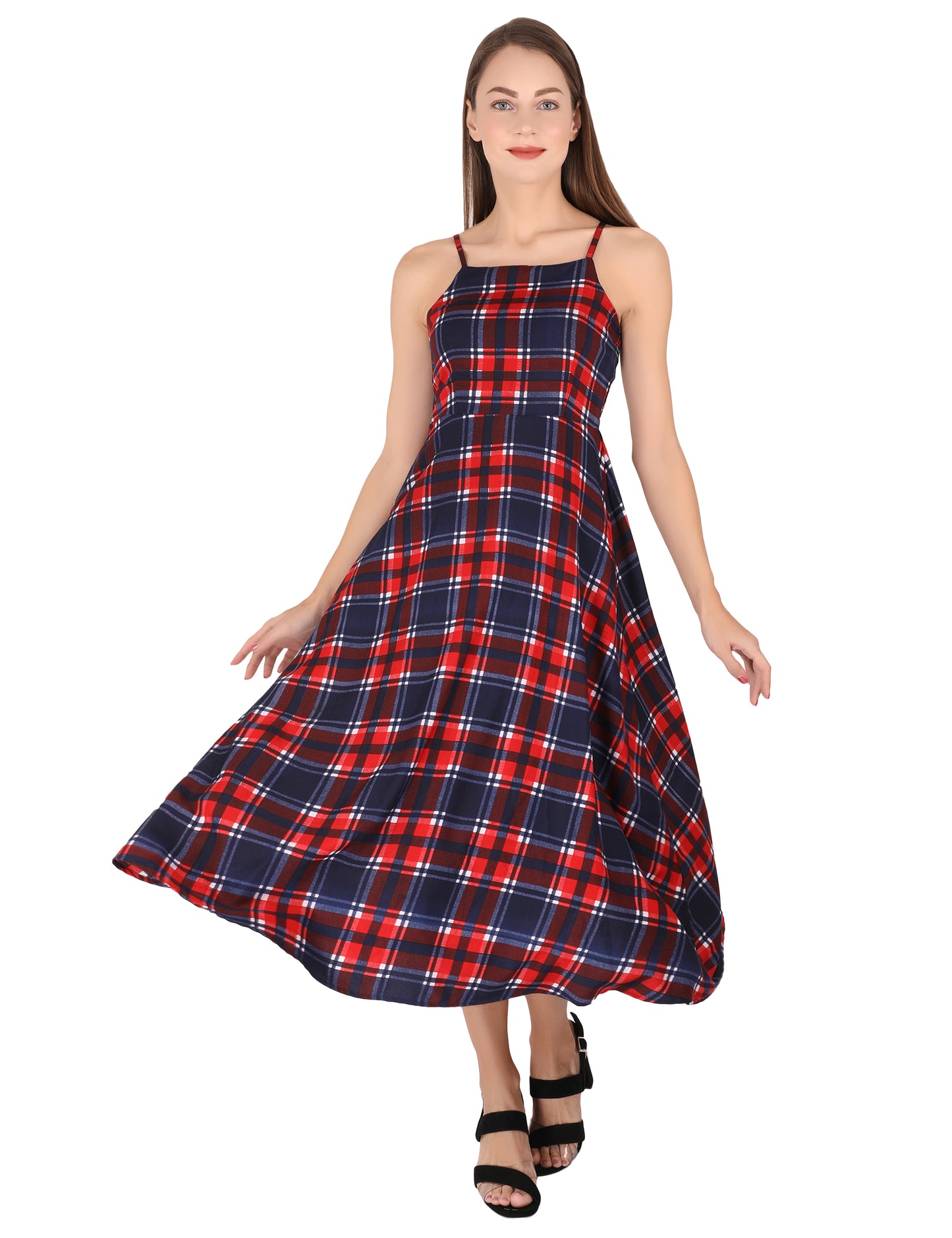 Classic Charm: The Plaid Square Neck Maxi Dress